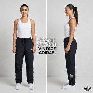 Vintage Adidas Black Track Pants 3-Stripe Ankle Detail Joggers Womens Size Small